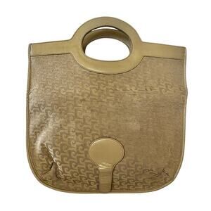 Pierre Cardin Vintage Jacquard Logo Beige Leather Foldover Tote Evening Bag